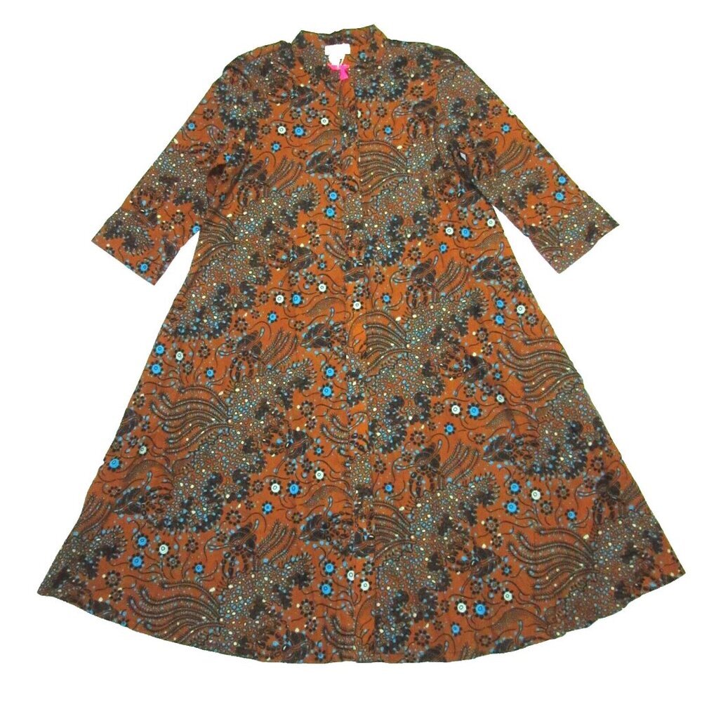NWT ZURI Kenya Just One Dress in Seascape Cotton Button Down Shirtdress XXS Long